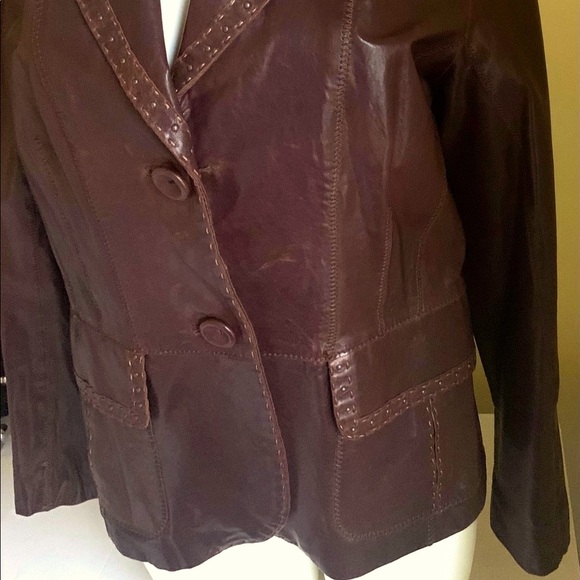 Derimod Brownish Burgundy Shiny Lamb Leather Blazer jacket metal Spikes US M - Picture 4 of 16